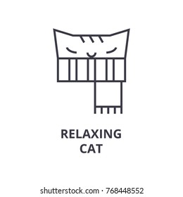 relaxing cat line icon, outline sign, linear symbol, vector, flat illustration