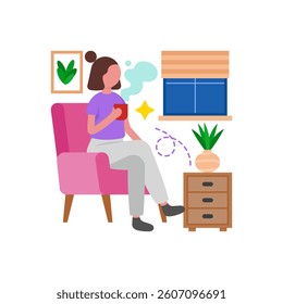 Relaxing Coffee Break Vlog Flat Vector Illustration