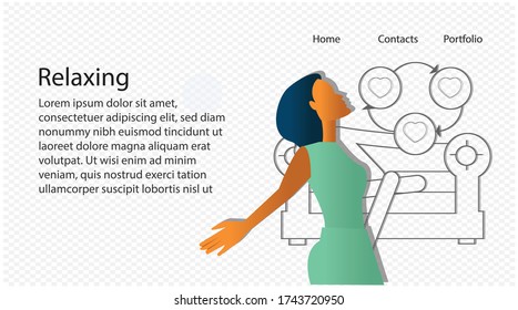 Relaxing concept on transparency background. Creative idea design. Flat vector illustration for template, brochure or presentation.