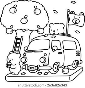 A relaxing day with two bears, easy coloring for kids, vector, illustration, coloring book, coloring page, cozy, cute, bold, comfy