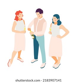 Relaxing drinking people isometric composition with isolated human characters with drinks on blank background vector illustration