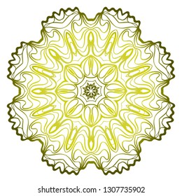 Relaxing Floral Mandala Ornament. Vector Illustration. Print For Modern Yoga Interiors Design, Wallpaper, Textile Industry. Green olive gradient color.