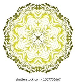 Relaxing Floral Mandala Ornament. Vector Illustration. Print For Modern Yoga Interiors Design, Wallpaper, Textile Industry. Green olive gradient color.