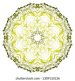 Relaxing Floral Mandala Ornament. Vector Illustration. Print For Modern Yoga Interiors Design, Wallpaper, Textile Industry. Green olive gradient color.