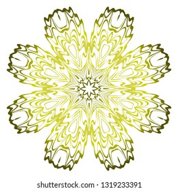 Relaxing Floral Mandala Ornament. Vector Illustration. Print For Modern Yoga Interiors Design, Wallpaper, Textile Industry. Green olive gradient color.