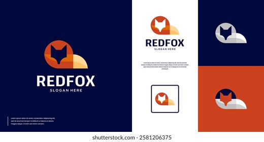 Relaxing fox logo with overlapping style, friendly and elegant, graphic design vector.