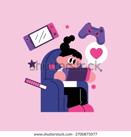 Relaxing Gaming Session with Handheld Console. A woman sitting on the sofa playing a game.
