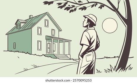 Relaxing in the Garden Vector Illustration with Person