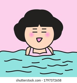 Relaxing Girl In The Sea Concept Card Character illustration.