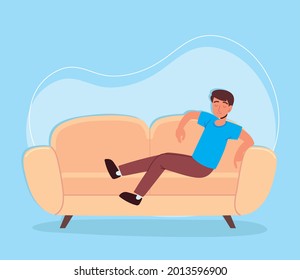relaxing guy sitting on sofa cartoon