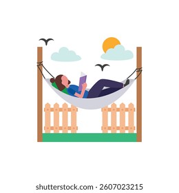 Relaxing in Hammock Flat Vector Illustration