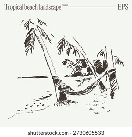 Relaxing Hammock on Tropical Beach with Palms Sketch