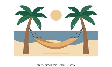 Relaxing Hammock on Tropical Beach Vector
