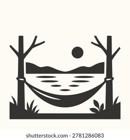 Relaxing Hammock Scene by the Lake with Mountains and Sun