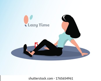 relaxing having nap or breathing fresh air. girl enjoying the lazy time. vector illustration