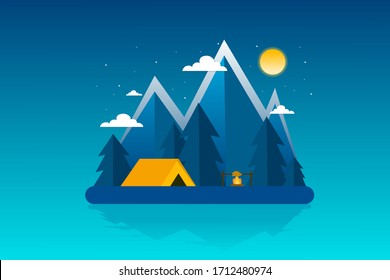 Relaxing in the holidays by camping, Vector, illustrator