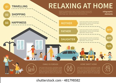 Relaxing At Home infographic flat vector illustration. Presentation Concept