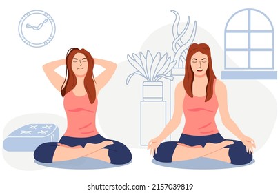 Relaxing home weekend. women enjoy and lazy concept, lady activities, flat vector illustration
