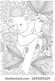 Relaxante Koala ilustração para colorir livro - Zentangle inspirou padrões abstratos - natureza e arte animal terapia