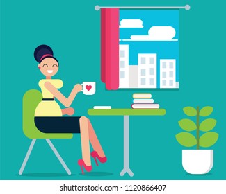 Relaxing lady drinking a coffee