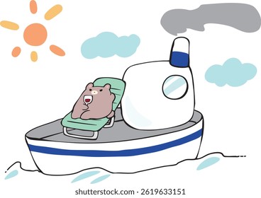 Relaxing leisurely on a boat, bear.