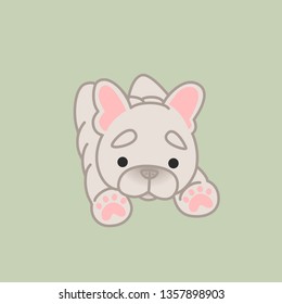 Relaxing Lying Down White Coat French Bulldog Cartoon Vector Illustration