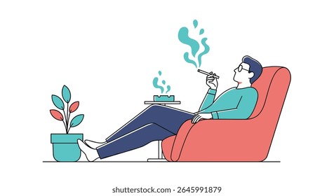 Relaxing Moments Man Smoking a Pipe at Home