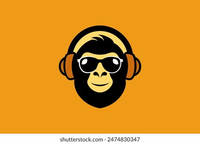 Relaxing monkey in headphone logo