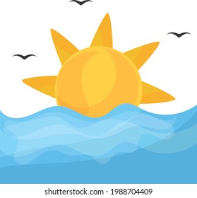 relaxing ocean waves sounds and birds singing at paradisiac tropical beach with sun Concept Vector Icon Design, Summer Spring activities Symbol, Hot Weather Sign, Warmest Season Elements illustration