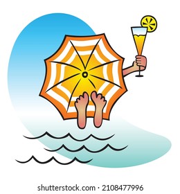 Relajarse en la playa. Ilustración del vector de color.