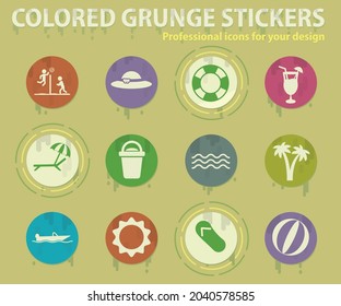 Relaxing on the beach colored grunge icons with sweats glue for design web and mobile applications