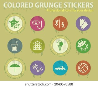 Relaxing on the beach colored grunge icons with sweats glue for design web and mobile applications