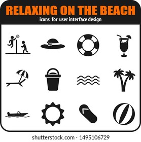 Relaxing on the beach icon set for your design. vector icons