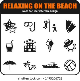 Relaxing on the beach icon set for your design. vector icons