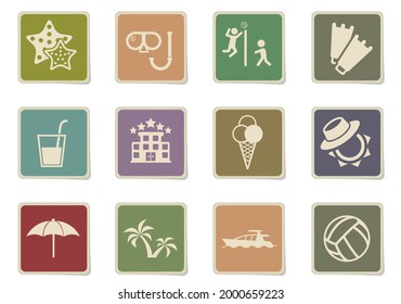 Relaxing on the beach icon set for your design. paper stickers