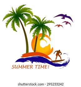 relaxing on the beach. summer rest illustration. idea for a logo for touristic company or organization