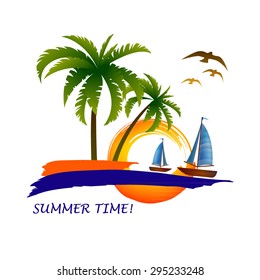 relaxing on the beach. summer rest illustration. idea for a logo for touristic company or organization