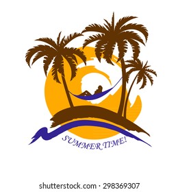 relaxing on the beach. summer rest illustration. idea for a logo for touristic company or organization