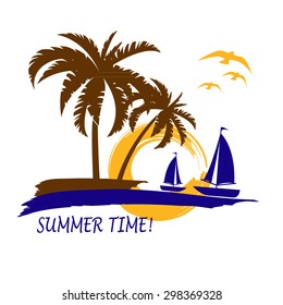 relaxing on the beach. summer rest illustration. idea for a logo for touristic company or organization