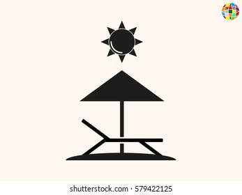 relaxing on the beach, umbrella, sun, beach chair, icon, vector illustration eps10
