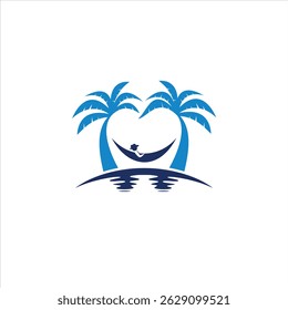 Relaxing person in hammock between heart-shaped palms