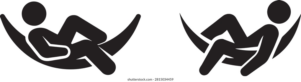 Relaxing Person in Hammock Silhouette Vector Icon Set Outdoor Leisure Rest Camping Vacation Symbol