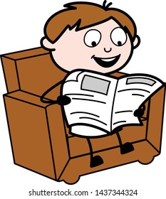 Relaxing and Reading Newspaper - Office Salesman Employee Cartoon Vector Illustration