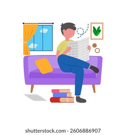 Relaxing Reading For Wellness Vector Illustration