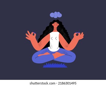 Relaxing shopping - Online shopping and electronic commerce series - modern flat vector concept illustration of a meditating woman in lotus pose. Promotion, discounts, sale and online orders concept