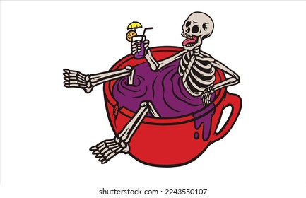 Relaxing skull in a cup vector image