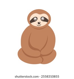 Relaxing sloth sitting in lotus yoga pose. Hand drawn funny tropical bear cartoon