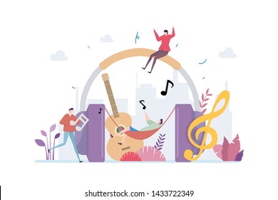 Relaxing Sound Therapy Vector Illustration Concept Showing a person having relaxing moment listening to music and sound, Suitable for landing page, ui, web, App intro card, editorial, flyer,and banner