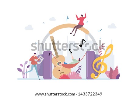 Relaxing Sound Therapy Vector Illustration Concept Showing a person having relaxing moment listening to music and sound, Suitable for landing page, ui, web, App intro card, editorial, flyer,and banner