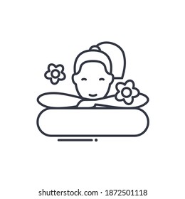 Entspannendes Kursymbol, lineare einzelne Illustration, dünne Linie, Webdesign-Zeichen, Umrisssymbol mit bearbeitbarem Strich auf weißem Hintergrund.